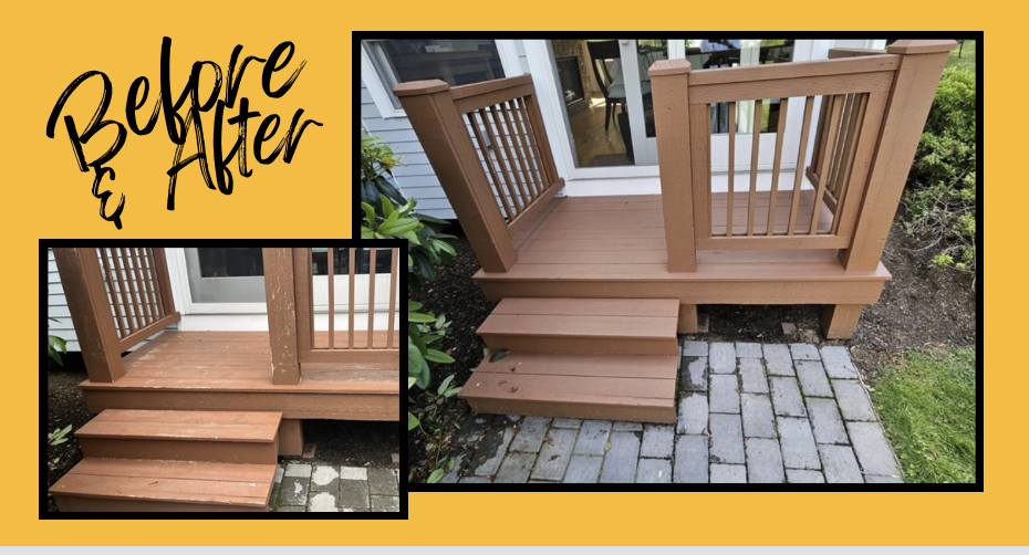 Before and after of two stained decks.